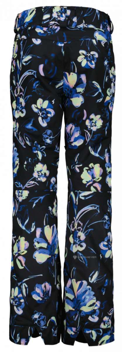 Obermeyer Girl Jessi Insulated Print Pant 2022-2023 - Black snow pants with a blue and yellow floral pattern.