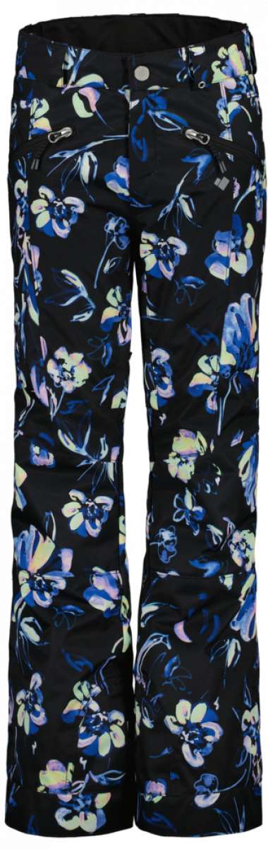 Obermeyer Girl Jessi Insulated Print Pant 2022-2023 - Black pants with blue and yellow floral print.