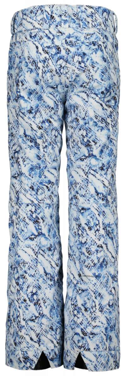 Obermeyer Girl Jessi Insulated Print Pant 2022-2023 - A pair of snow pants with a blue and white abstract pattern, featuring a subtle texture and no visible hardware.