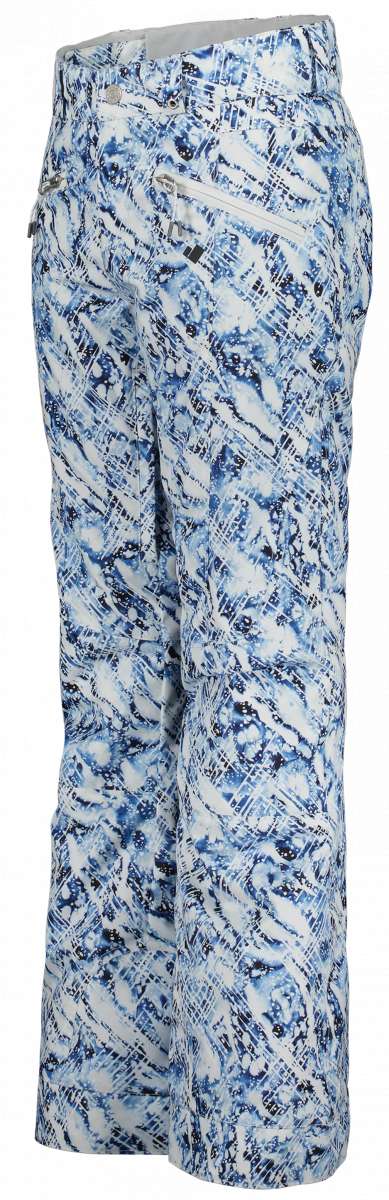 Obermeyer Girl Jessi Insulated Print Pant 2022-2023 - White snow pants with blue abstract pattern and black accents.