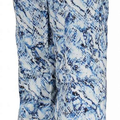 Obermeyer Girl Jessi Insulated Print Pant 2022-2023 - White snow pants with blue abstract pattern and black accents.