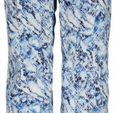 Obermeyer Girl Jessi Insulated Print Pant 2022-2023 - A pair of snow pants with a blue and white abstract pattern, featuring black accents and a zippered pocket on the back.
