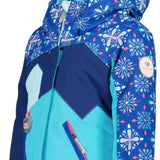 Obermeyer Girls Lissa Insulated Jacket 2022-2023 - A navy blue jacket with a white snowflake pattern and light pink accents.
