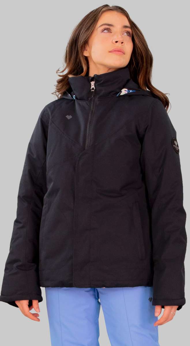 Obermeyer Girls Rylee Insulated Jacket 2022-2023 - A black insulated jacket with a hood and zippered pockets.