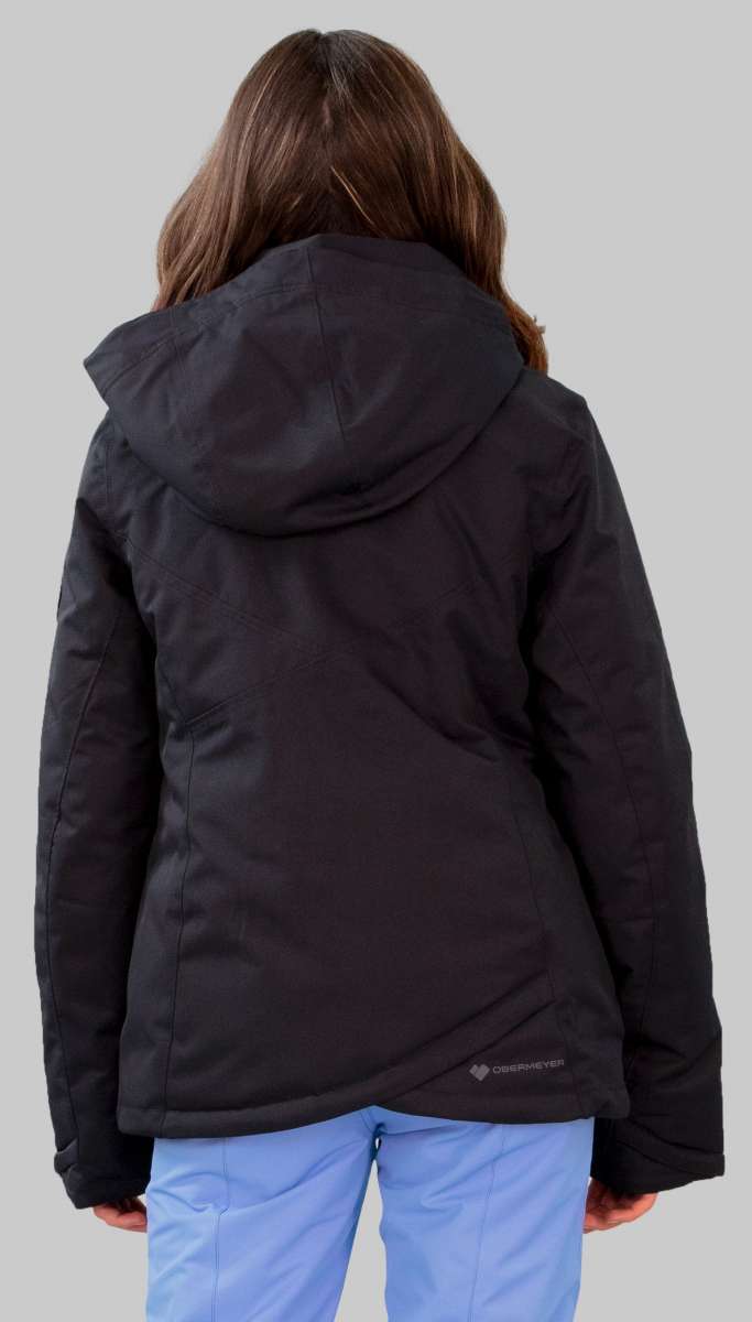 Obermeyer Girls Rylee Insulated Jacket 2022-2023 - A black insulated jacket with a hood and zippered pockets.