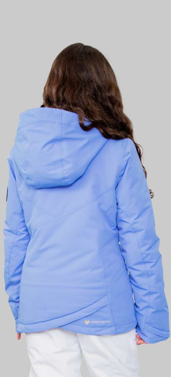 Obermeyer Girls Rylee Insulated Jacket 2022-2023 - A light blue jacket with a hood, featuring a zipper and two pockets on the front.