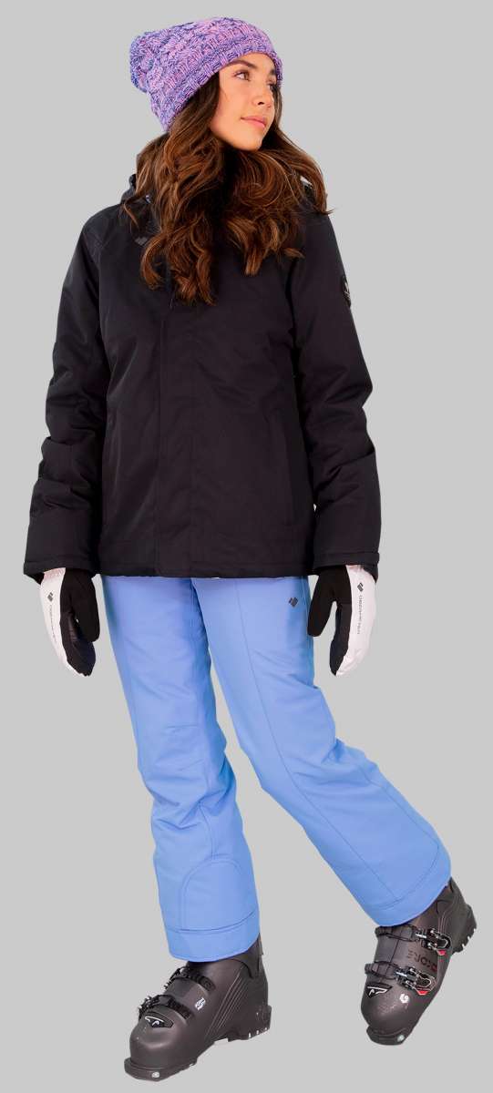 Obermeyer Girls Rylee Insulated Jacket 2022-2023 - A black jacket with a hood and zippered pockets.