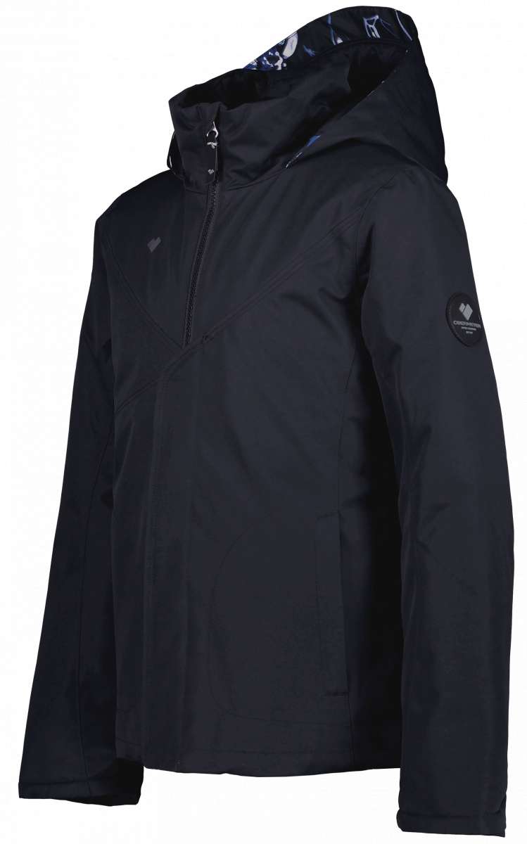 Obermeyer Girls Rylee Insulated Jacket 2022-2023 - A black insulated jacket with a hood and zipper closure.