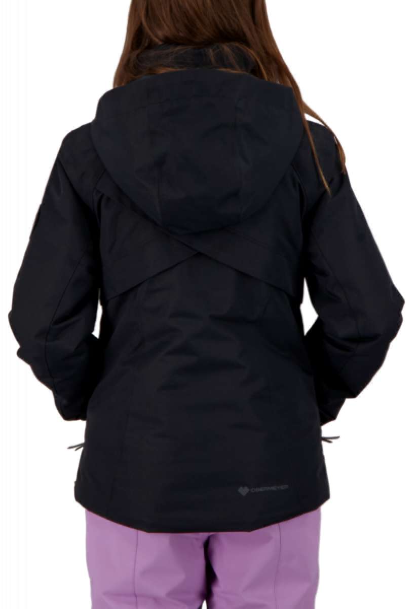 Obermeyer Girls Rylee Insulated Jacket 2022 - A black insulated jacket with a hood and zippered pockets on both sides.