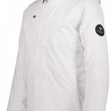 Obermeyer Girls Rylee Insulated Jacket 2022 - A white jacket with a blue and grey patterned hood lining.