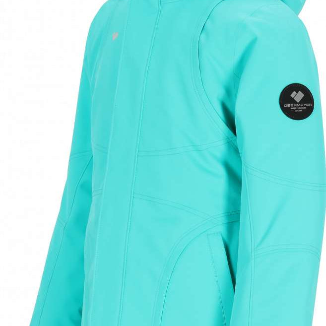 Obermeyer Girls Rylee Insulated Jacket 2024 - A bright blue jacket with a hood, featuring white buttons and a zipper down the front.
