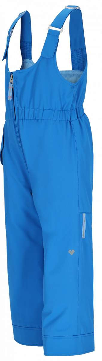 Obermeyer Girls Snoverall Insulated Bib Pants 2024 - Light blue bib pants with a white logo on the left leg and adjustable straps at the shoulders.