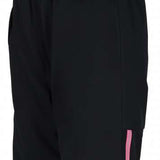 Obermeyer Girls Snoverall Insulated Bib Pants 2024 - Black snow pants with a pink zipper on the left side of the waistband.