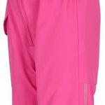 Obermeyer Girls Snoverall Insulated Bib Pants 2024 - A pair of pink snow pants with a ruffled waistband and adjustable straps.