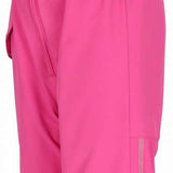 Obermeyer Girls Snoverall Insulated Bib Pants 2024 - A pair of pink snow pants with a ruffled waistband and adjustable straps.