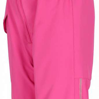 Obermeyer Girls Snoverall Insulated Bib Pants 2024 - A pair of pink snow pants with a ruffled waistband and adjustable straps.