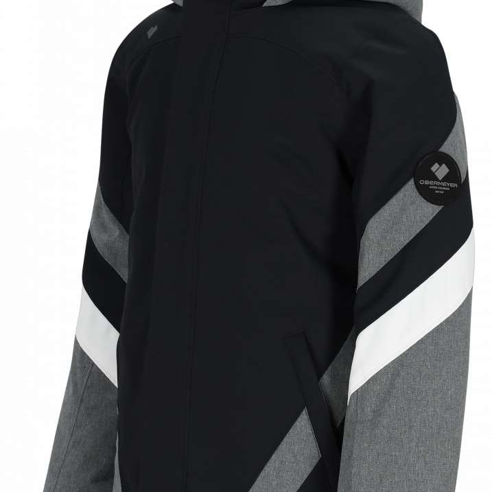 Obermeyer Girls Taylor Insulated Jacket 2024 - A black insulated jacket with a hood and white zipper on the front.