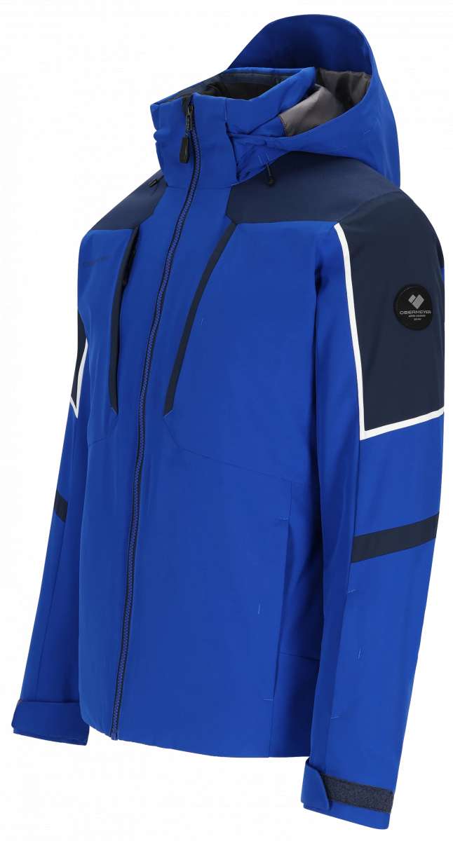 Obermeyer Foundation Insulated Jacket 2024 - A blue jacket with a black zipper and white trim on the hood.