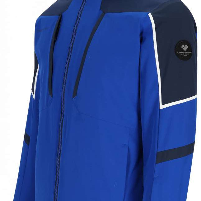 Obermeyer Foundation Insulated Jacket 2024 - A blue jacket with a black zipper and white trim on the hood.