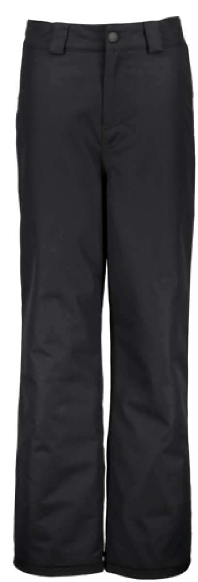 Obermeyer Junior's Keystone Eased Insulated Pants 2022-2023 - Black insulated ski pants with a zippered pocket on the right thigh and adjustable Velcro straps at the waist.