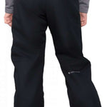 Obermeyer Junior's Timberline Insulated Pant 2024 - Black insulated ski pants with a zippered pocket on the right thigh and adjustable Velcro straps at the waist.