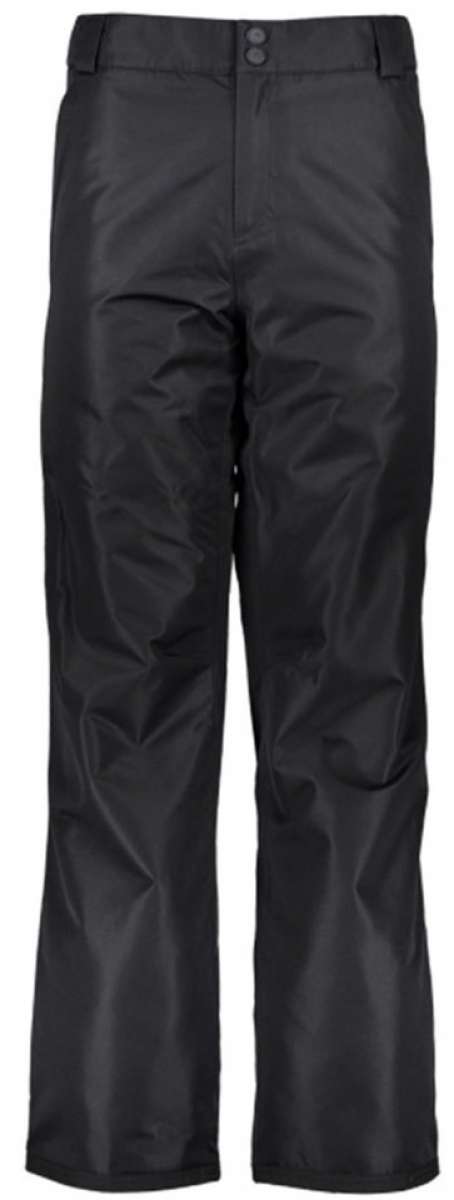 Obermeyer Keystone Shell Pants 2024 - Black pants with a subtle snowflake pattern on the left leg, featuring a zippered pocket and adjustable cuffs.