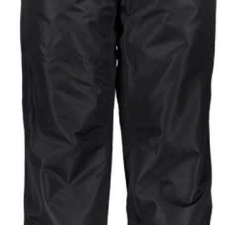 Obermeyer Keystone Shell Pants 2024 - Black pants with a subtle snowflake pattern on the left leg, featuring a zippered pocket and adjustable cuffs.
