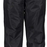 Obermeyer Keystone Shell Pants Short 2024 - Black pants with a subtle white pattern on the left leg, featuring two black buttons at the waist and a zippered pocket on the right thigh.