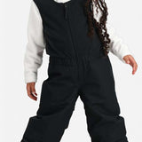 Obermeyer Kids Outer Limits Insulated Bib 2024 - A black insulated bib with a white zipper and adjustable straps on the waist.