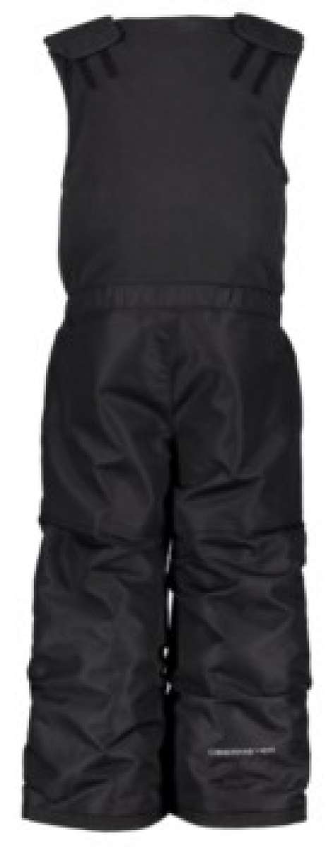 Obermeyer Kids Outer Limits Insulated Bib 2024 - Black bib with a white logo on the left chest and black straps at the shoulders.