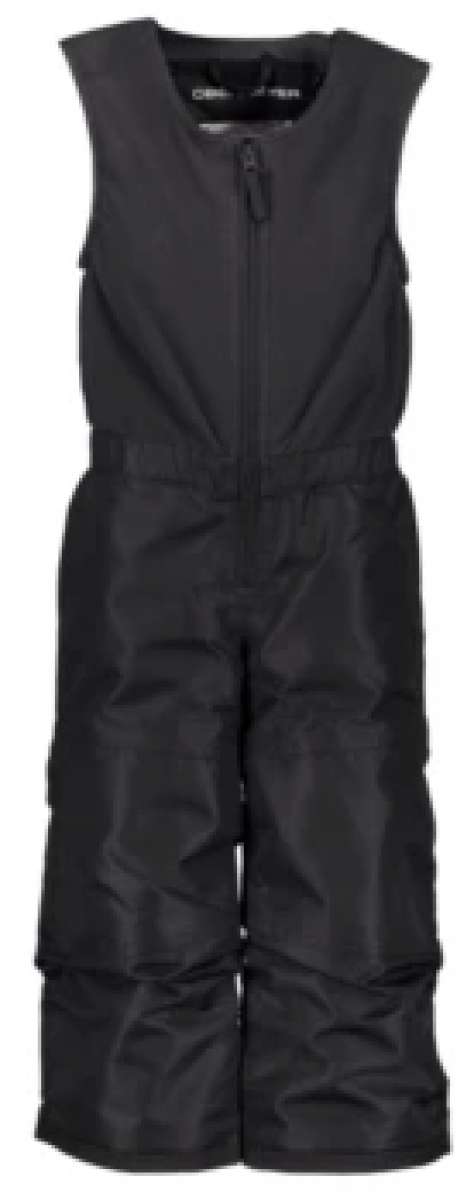 Obermeyer Kids Outer Limits Insulated Bib 2024 - Black bib with white logo on left chest and black zipper down front.