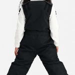 Obermeyer Kids Outer Limits Insulated Bib 2024 - A black insulated bib with a white logo on the left leg and a small pocket on the right side.