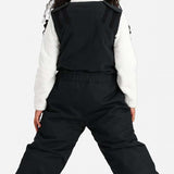 Obermeyer Kids Outer Limits Insulated Bib 2024 - A black insulated bib with a white logo on the left leg and a small pocket on the right side.