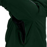 Obermeyer Kodiak Jacket 2022 - Dark green jacket with reflective strip on right shoulder and two zippered pockets at waist level.