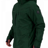 Obermeyer Kodiak Jacket 2022 - A dark green jacket with a hood, featuring two zippered pockets on the front and a black zipper running down the middle.