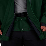 Obermeyer Kodiak Jacket 2022 - A dark green jacket with a zippered front and two side pockets, worn by a model on a plain background.