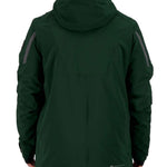 Obermeyer Kodiak Jacket 2022 - A dark green jacket with a hood, featuring reflective strips on both sleeves.