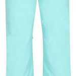 Obermeyer Women's Bliss Insulated Pant Short 2024 - Light blue pants with a subtle pattern of darker blue lines and white dots on the left leg, featuring a zipper at the bottom.