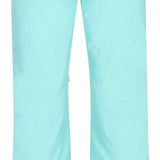 Obermeyer Women's Bliss Insulated Pant Short 2024 - Light blue pants with a subtle pattern of darker blue lines and white dots on the left leg, featuring a zipper at the bottom.