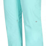 Obermeyer Women's Bliss Insulated Pant Short 2024 - Light blue pants with a small pocket on the right side and two buttons at the waist.