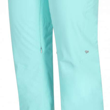 Obermeyer Women's Bliss Insulated Pant Short 2024 - Light blue pants with a small pocket on the right side and two buttons at the waist.