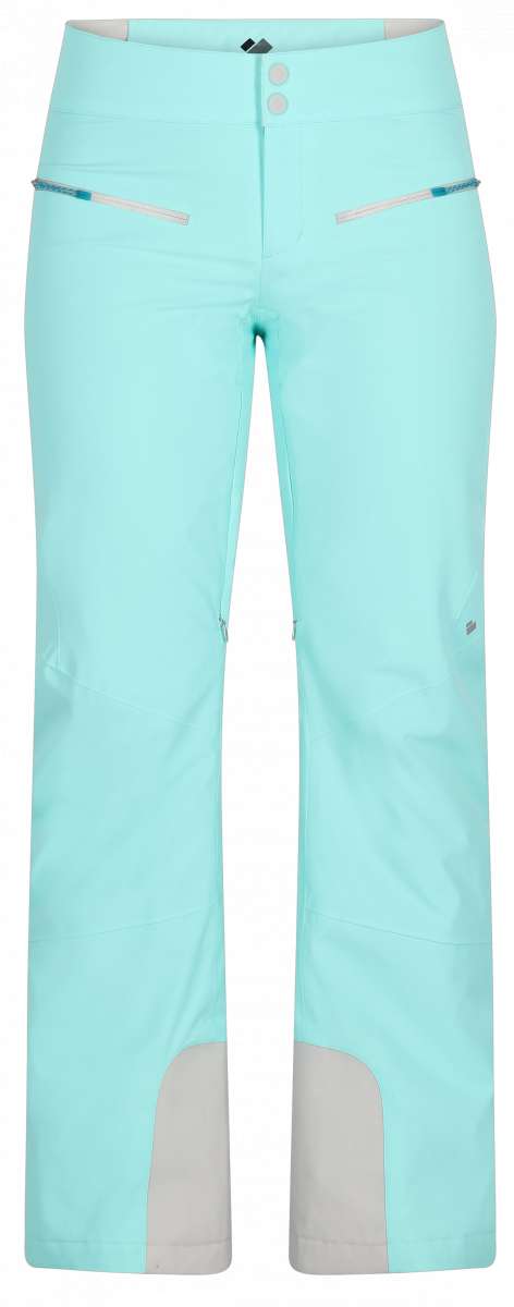 Obermeyer Women's Bliss Insulated Pant Short 2024 - Light blue pants with a small pocket on the right side and two buttons at the top.
