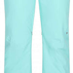 Obermeyer Women's Bliss Insulated Pant Short 2024 - Light blue pants with a small pocket on the right side and two buttons at the top.