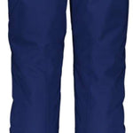 Obermeyer Women's Bliss Insulated Pant Short 2024 - A pair of dark blue women's insulated ski pants with a zippered pocket on the left thigh and adjustable Velcro straps at the waist.