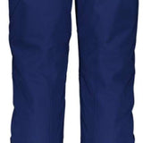 Obermeyer Women's Bliss Insulated Pant Short 2024 - A pair of dark blue women's insulated ski pants with a zippered pocket on the left thigh and adjustable Velcro straps at the waist.