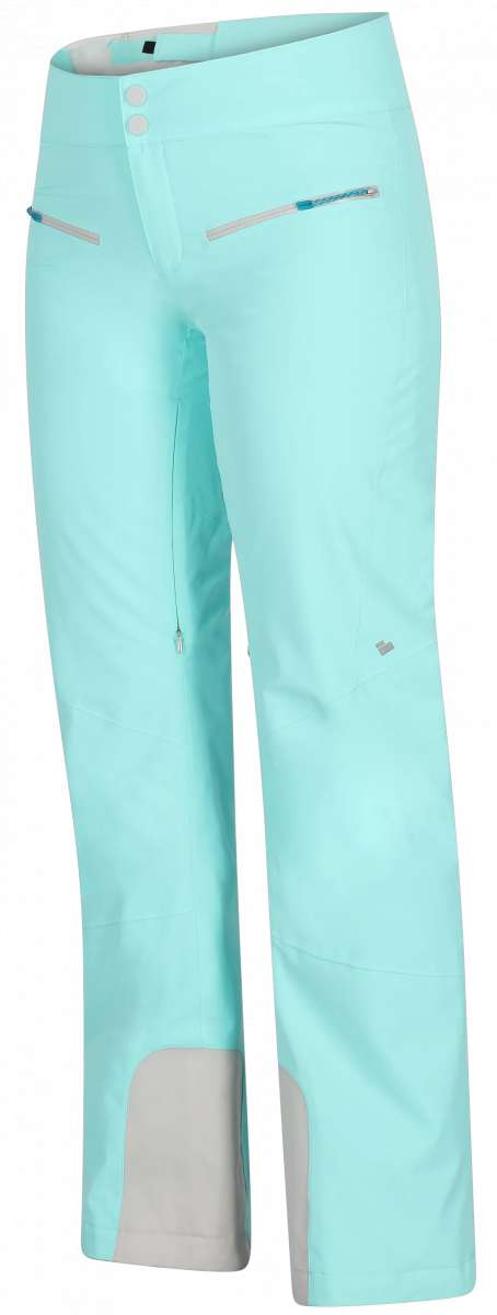 Obermeyer Women's Bliss Insulated Pants 2024 - Light blue pants with a small pocket on the right side and two white buttons at the waist.