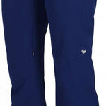 Obermeyer Women's Bliss Insulated Pants 2024 - Dark blue pants with two black buttons on the waistband, and a small zippered pocket on the right hip.