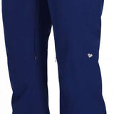 Obermeyer Women's Bliss Insulated Pants 2024 - Dark blue pants with two black buttons on the waistband, and a small zippered pocket on the right hip.