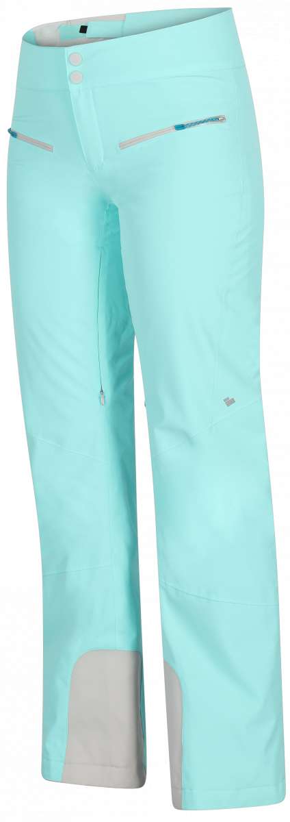 Obermeyer Women's Bliss Insulated Pants Tall 2024 - Light blue pants with a small pocket on the right side and two buttons at the waist.