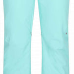 Obermeyer Women's Bliss Insulated Pants Tall 2024 - Light blue pants with a small black tag on the waistband, featuring two zippered pockets and a button fly.